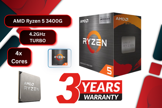 AMD Ryzen 5 3400G Processor with Radeon Vega 11 Graphics / 4x Cores - 8x Threads / 3.7GHz Base Clock - Up to 4.2GHz Max. Boost Clock  / 6MB Game Cache / Wraith Spire Cooler Included / Socket AM4  / 65W / YD3400C5FHBOX